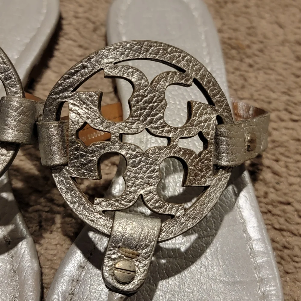 Tory Burch Miller Sandals Metallic Silver Size 9.5